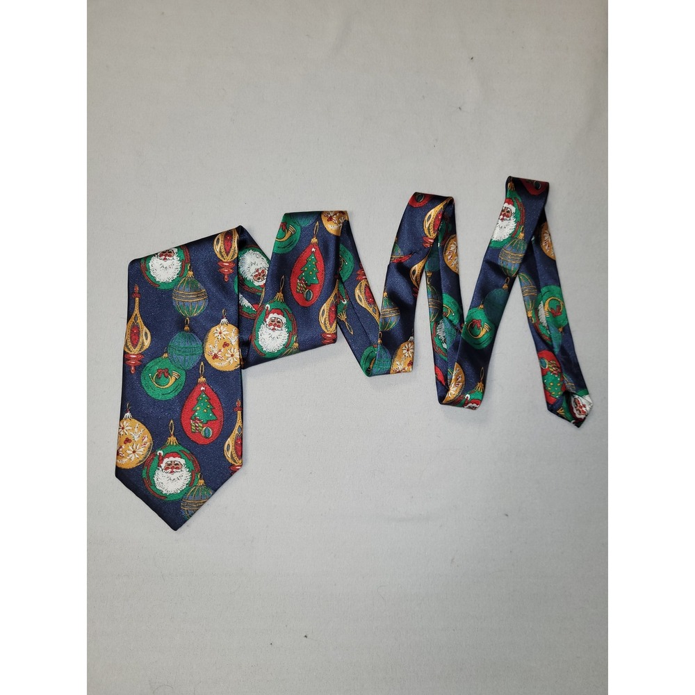 Mens Christmas Tie Santa Ornaments Holiday Funky Necktie Blue Teacher Inspired - Picture 2 of 2